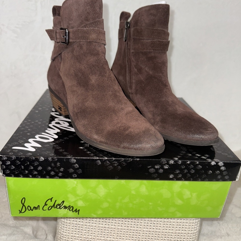 Sam Edelman - Leather Ankle Boots - Polina - Espresso Brown - 7 M New W Box